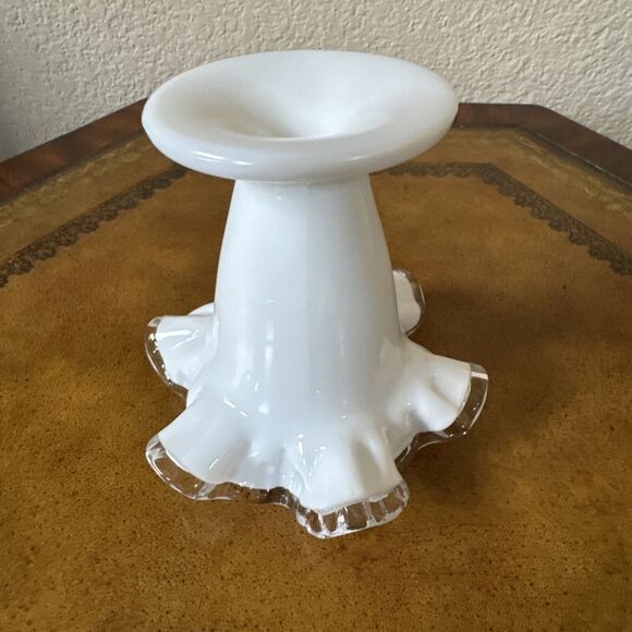 Vintage Fenton Silver Crest White Pedestal 4” Vase Ruffled Edge Milk Glass - Picture 5 of 5